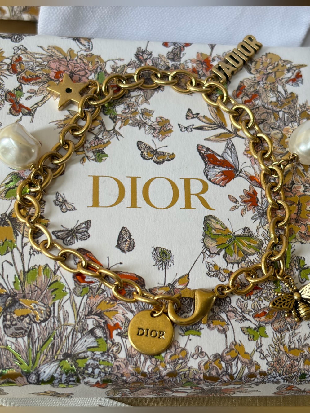 Dior Gold Bracelet with Charms and Pearls